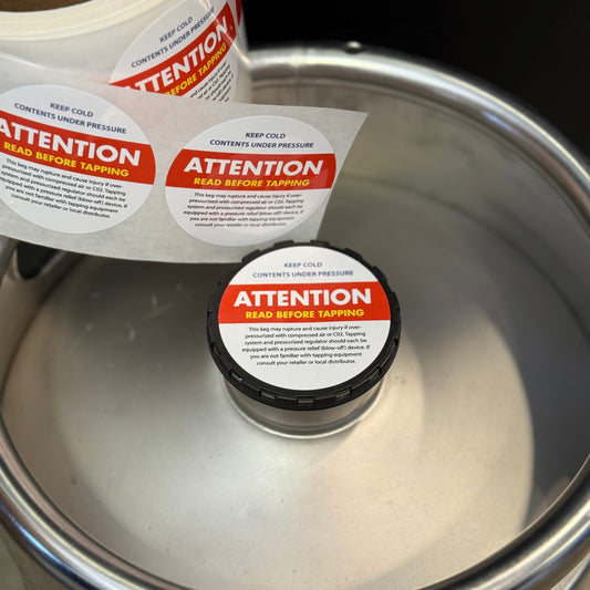 ATTENTION: Read Before Tapping Keg Cap Stickers (2.25") – Pack of 50